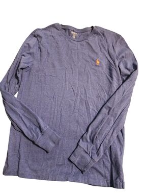 Polo by Ralph Lauren Long Sleeve Crewneck Shirt - Heather Blue with Orange Pony